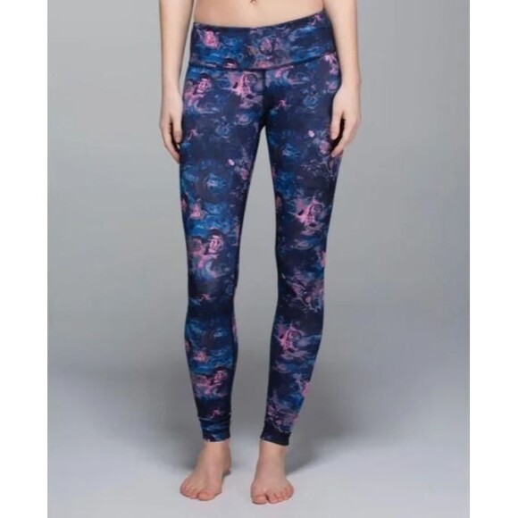 Lululemon Wunder Leggings Luon Pant Floral Moody Mirage Pink Navy Blue size 4 - Picture 1 of 13